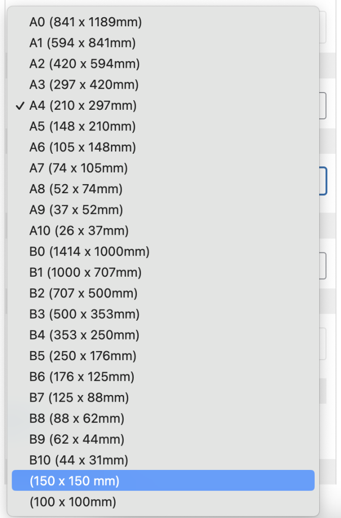 custom paper size for PDF template