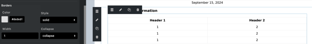 insert table element to PDF template