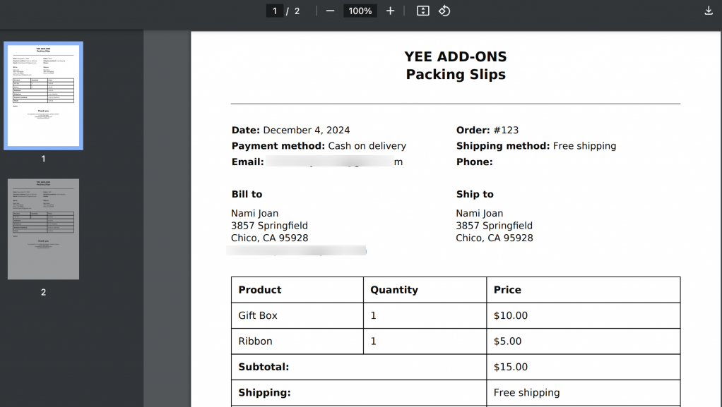 Download bulk PDF packing slips for woocommerce