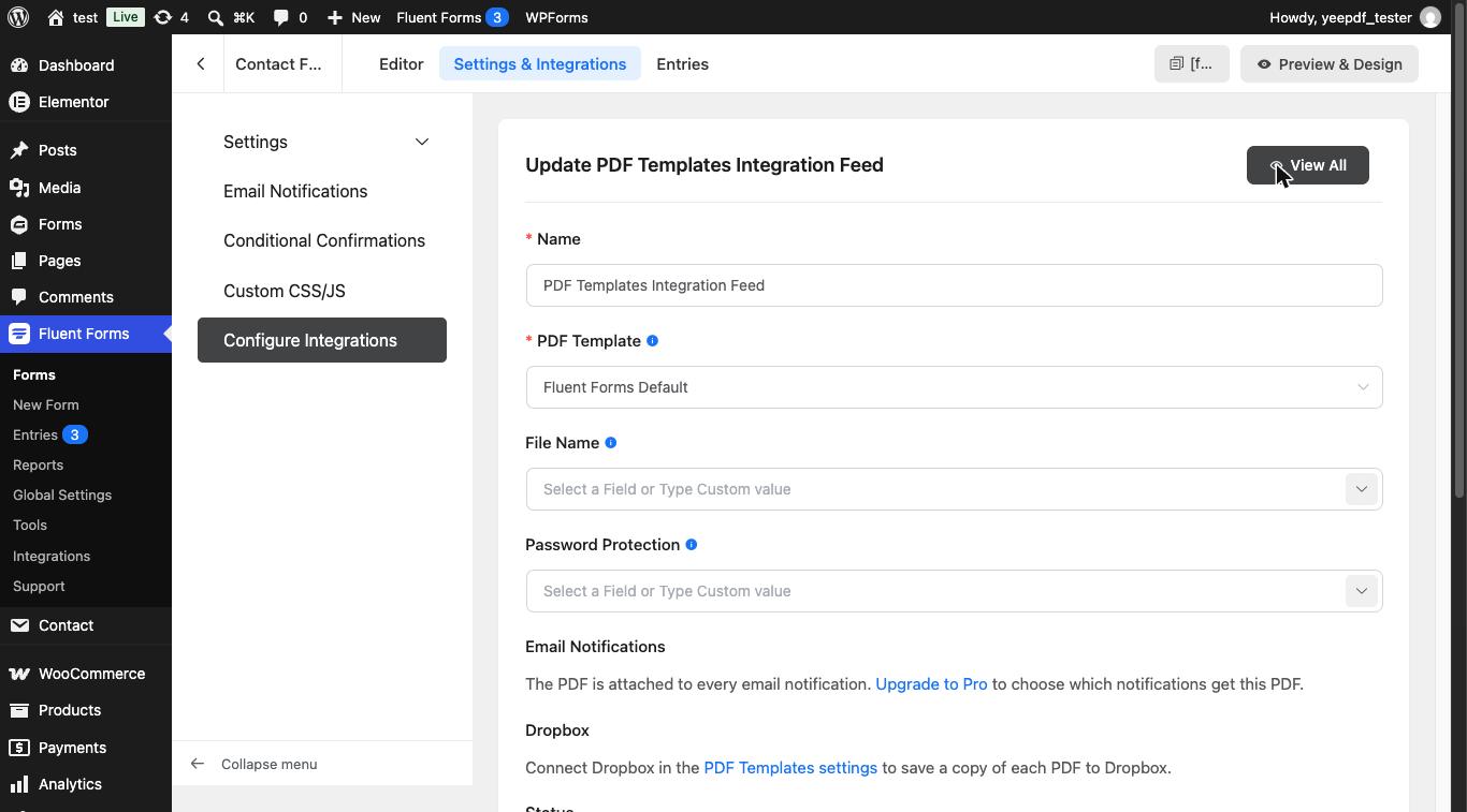 PDF Template Feed settings